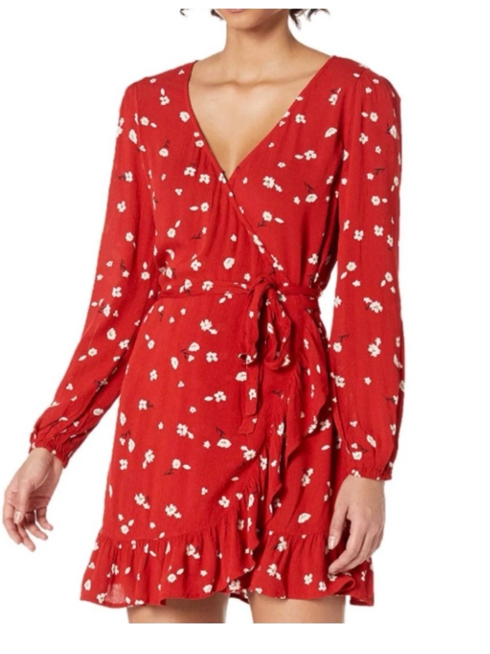 Billabong Red Floral Wrap Dress with Tie Waist
